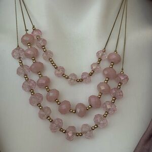Light Pink Stunning Rose Cut Beaded Gold graduated Necklace,faceted Gold Spacers